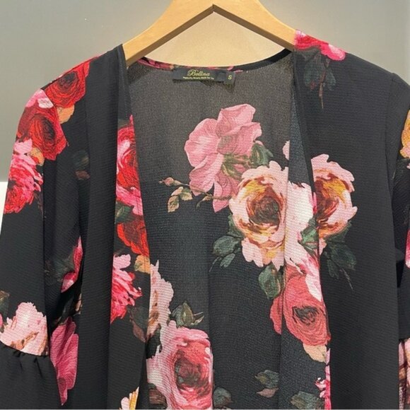 NEW Bellina Black Red Pink Floral Kimono Swim Coverup Size Small bin 3A - Picture 5 of 5